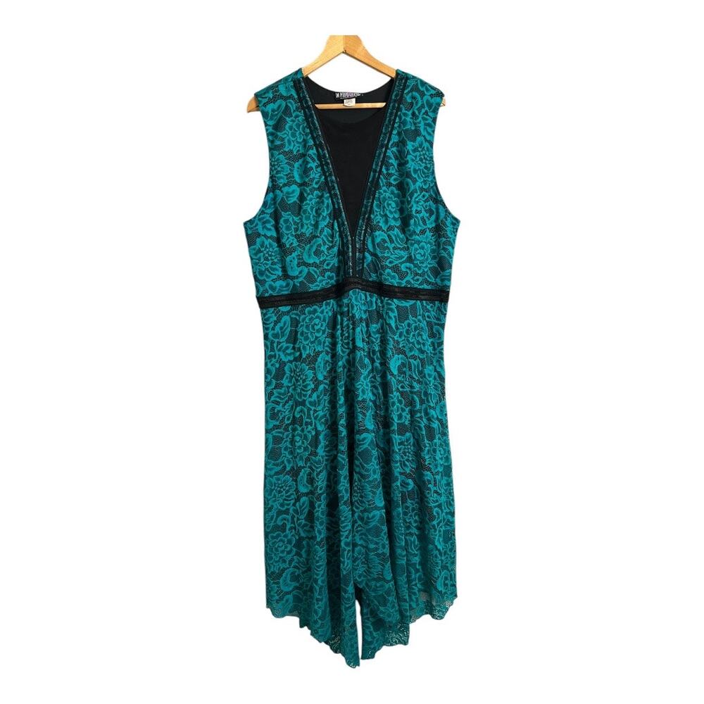 Pyramid Collection Lisa Floral Lace Hi-Low Dress Teal Women's 2X Formal Party